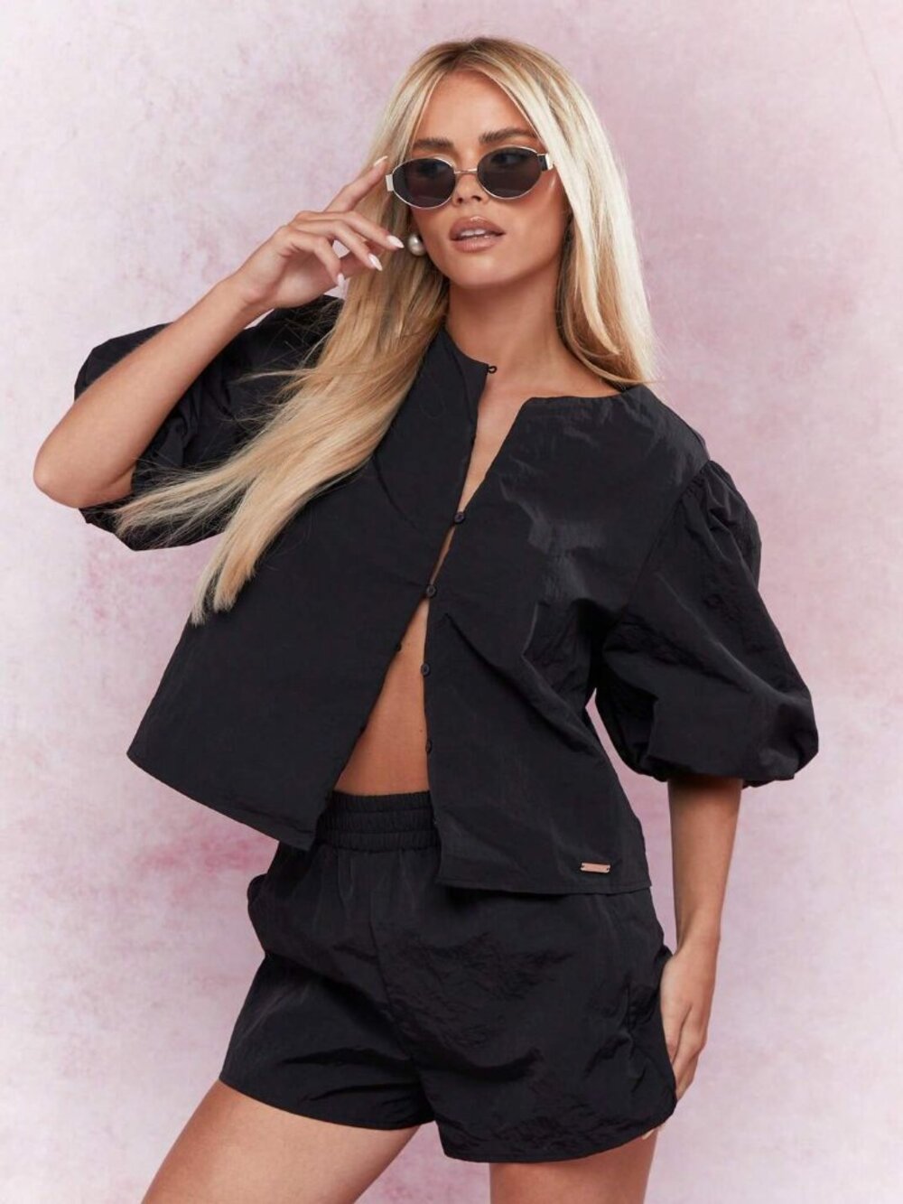 MISSGUIDED Nylon Balloon Short Sleeves Button Top - Size XS
